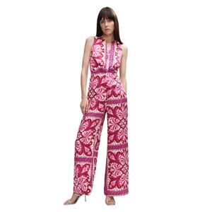 Mango Jumpsuit Womens S Pink Floral Italian Fabric Metal Detail Flowy Bohemian